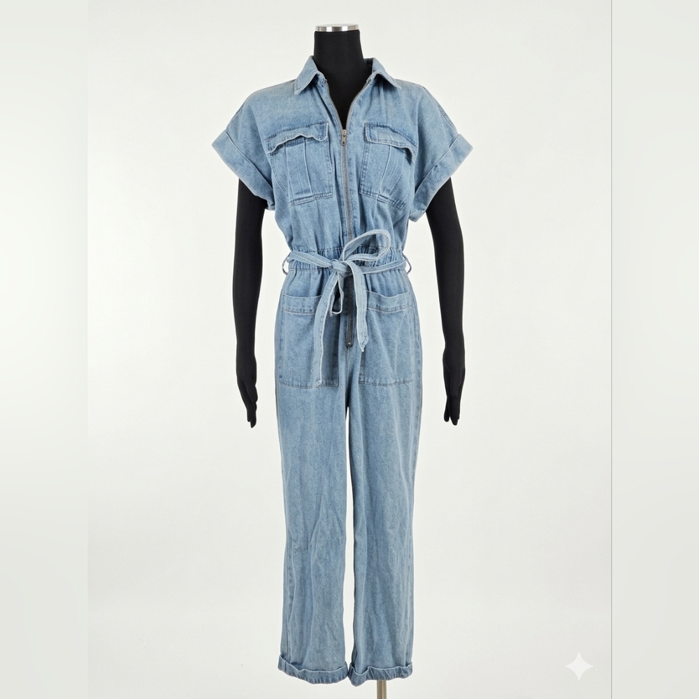 Express x Lady Gang Denim Blue Jumpsuit